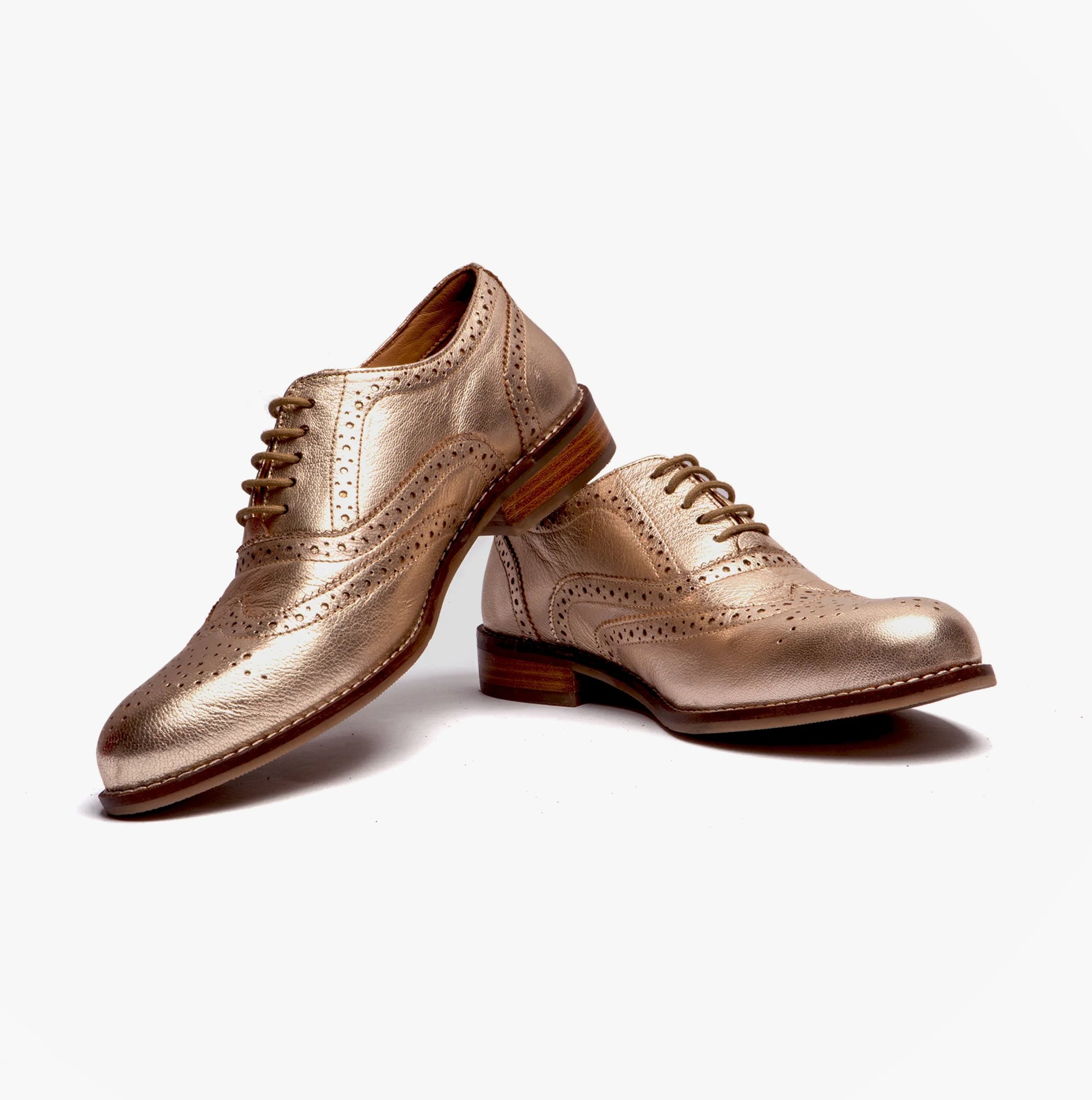 Hush Puppies NATALIE Womens Leather Brogue Shoes Gold