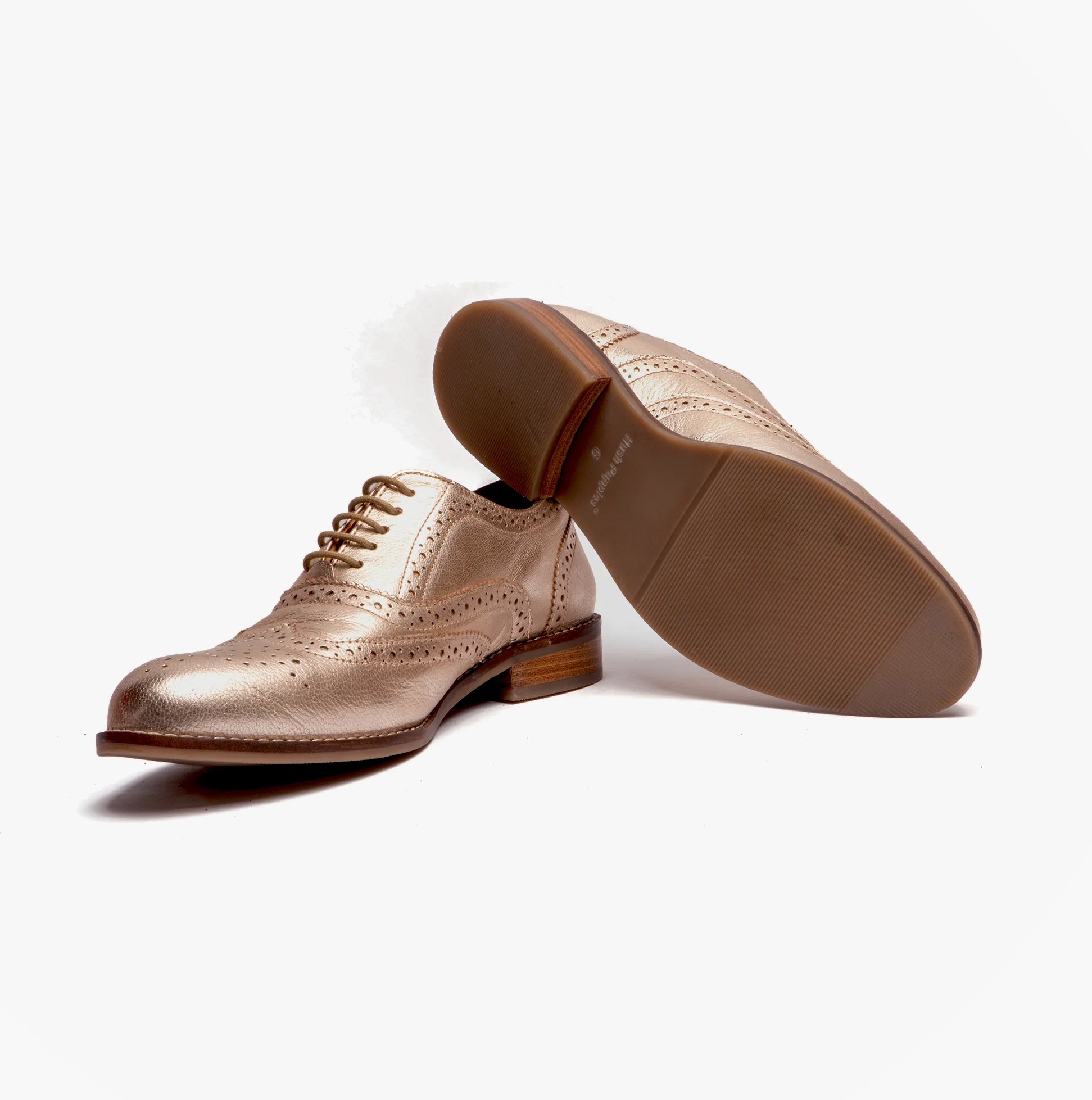 Hush Puppies NATALIE Womens Leather Brogue Shoes Gold