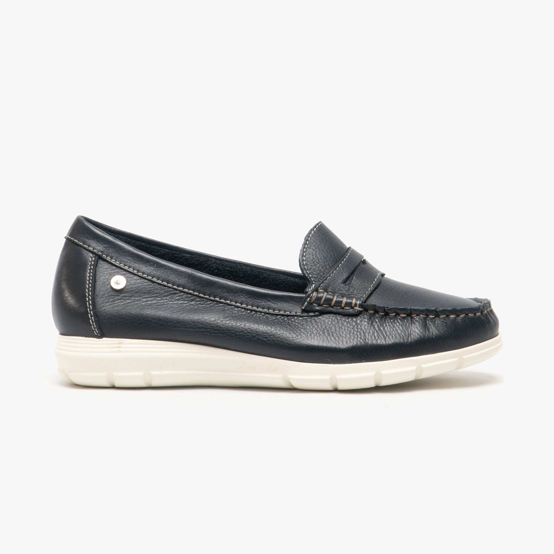 Hush Puppies PAIGE Womens Leather Loafers Navy