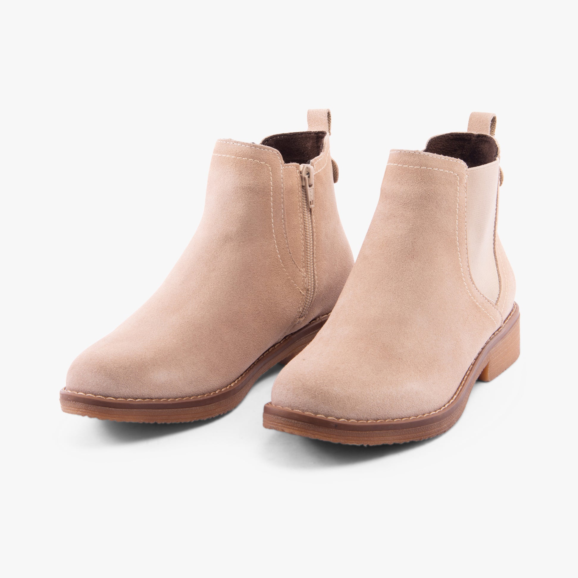 Hush Puppies MADDY Womens Boots Nude in a side view, showcasing the suede leather upper and shoe height.
