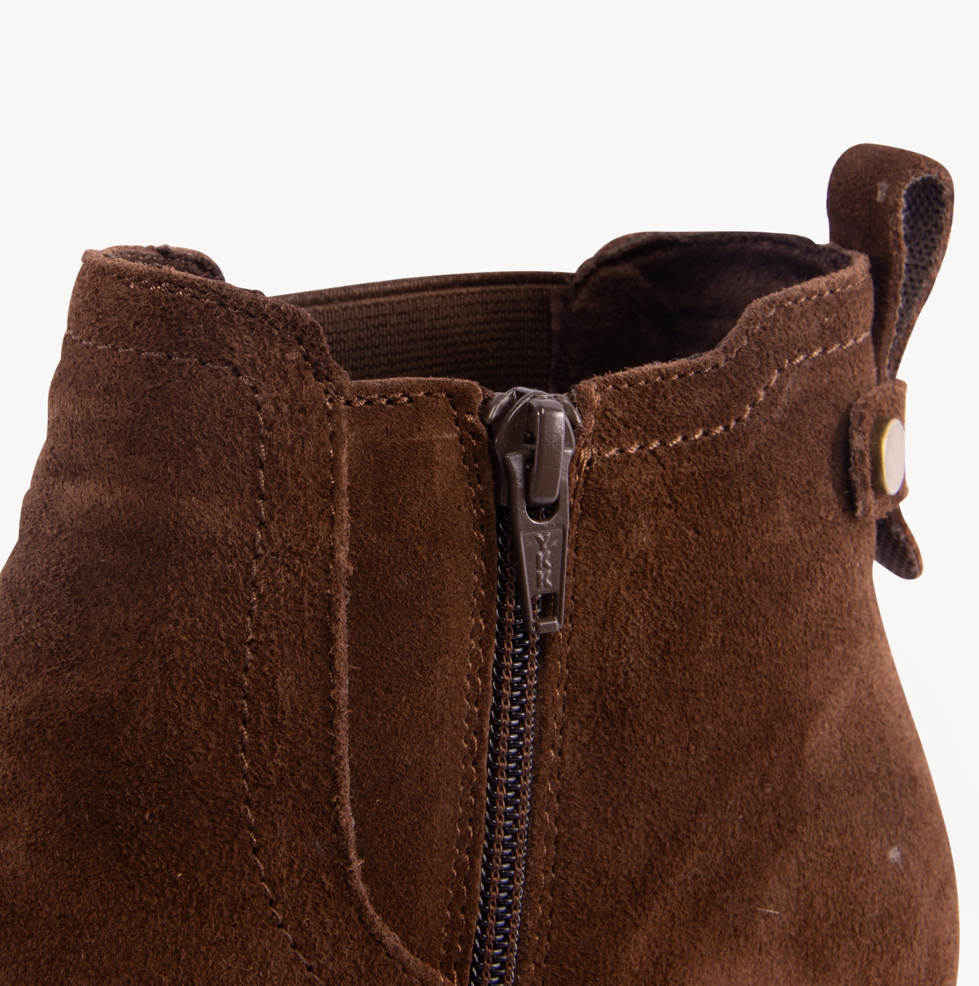 Hush Puppies MADDY Womens Boots Chocolate detail view of zipper and suede leather upper.