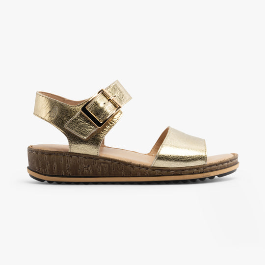 Hush Puppies ELLIE Womens Leather Wedge Sandals Gold