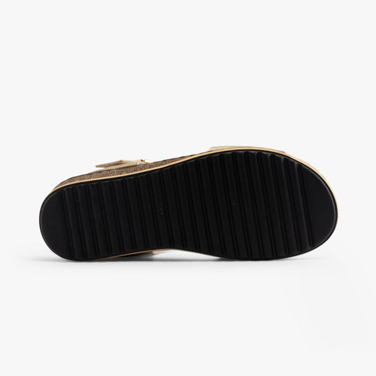 Hush Puppies ELLIE Womens Leather Wedge Sandals Gold