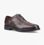 Hush Puppies SANTIAGO Mens Brogue Shoes Brown side view showcasing leather upper, lace-up closure, and brogue detailing.