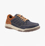 Hush Puppies FINLEY Mens Comfort Shoes Navy side view showing leather upper and lace-up closure.