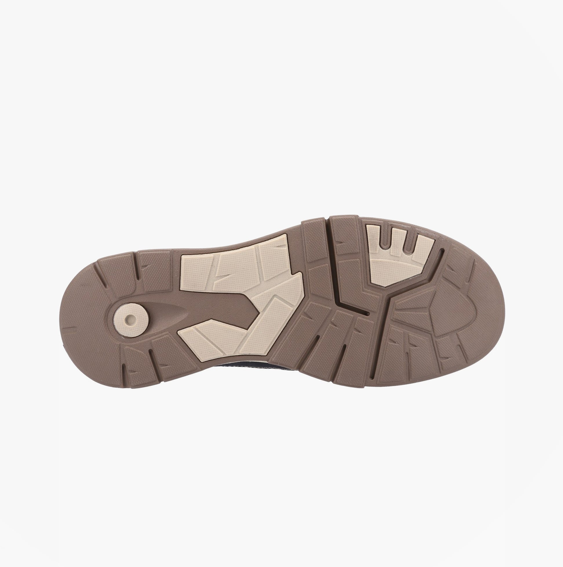Hush Puppies FINLEY Mens Comfort Shoes Navy sole view, showing flexible outsole design and traction features.