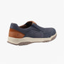 Hush Puppies FLETCHER Mens Slip On Shoes Navy side view showcasing leather upper and slip-on design.