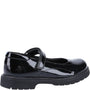 Hush Puppies TALLY Girls School Shoes Black Patent side view featuring patent leather upper and touch fasten closure.