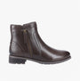 Hush Puppies SCARLETT Womens Leather Ankle Boots Brown side view featuring zip closure and textured detailing.