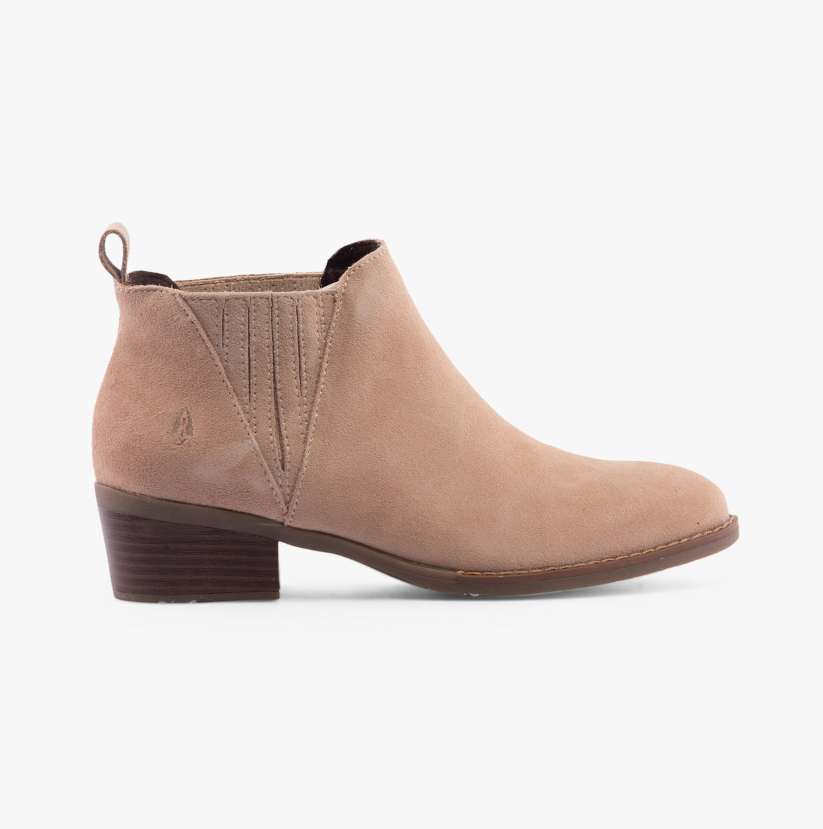 Hush Puppies ISOBEL Womens Boots Nude side view showing suede upper and block heel design.