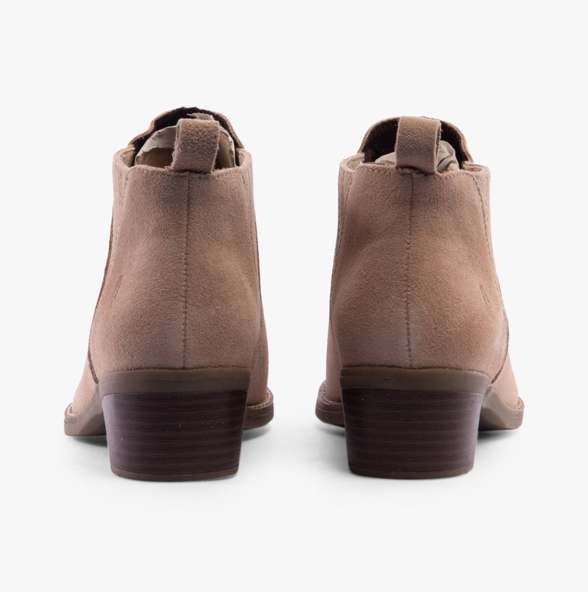 Hush Puppies ISOBEL Womens Boots Nude rear view of ankle boots in suede with block heels.