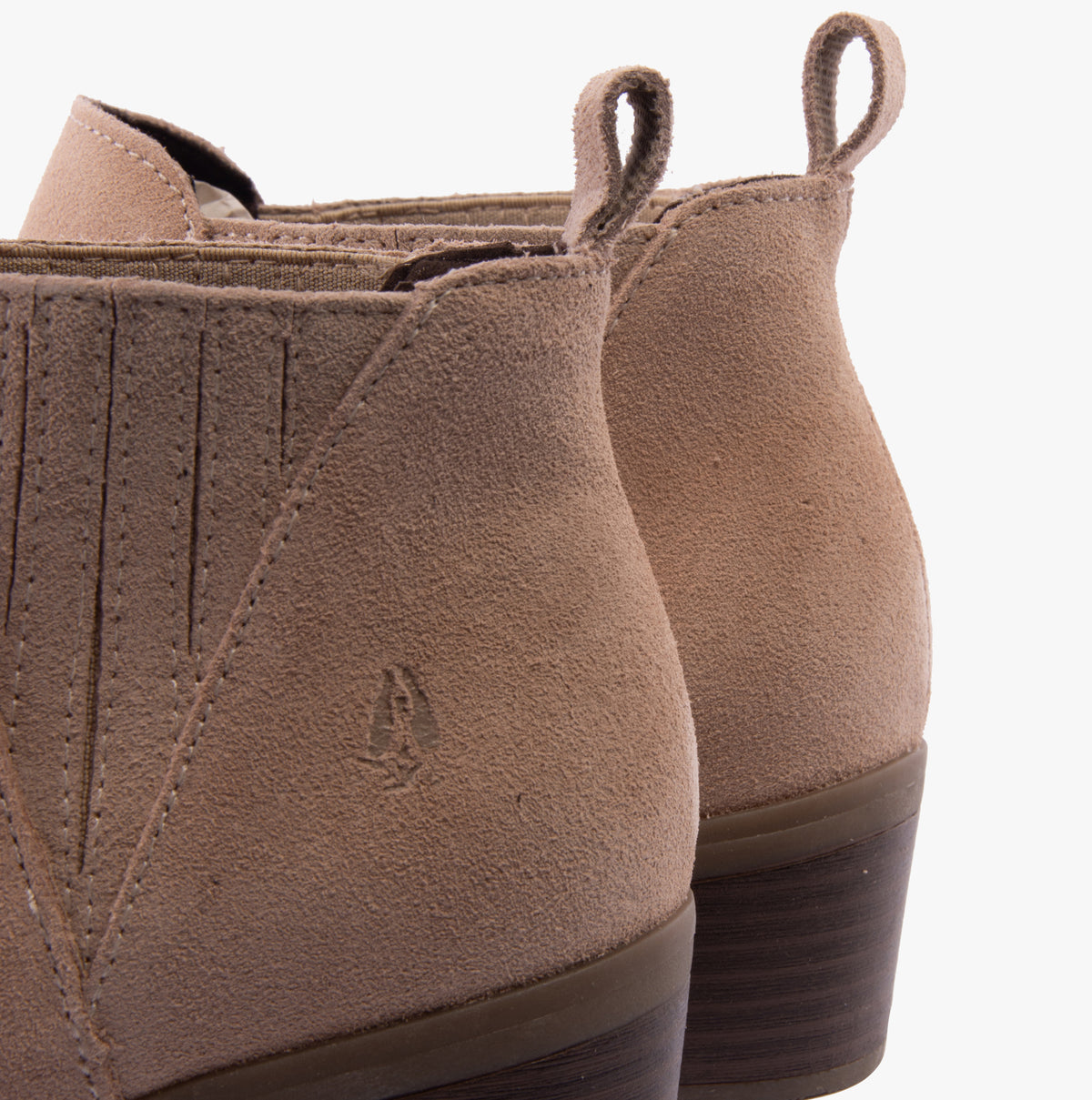 Hush Puppies ISOBEL Womens Boots Nude rear view showcasing suede upper and block heel design.