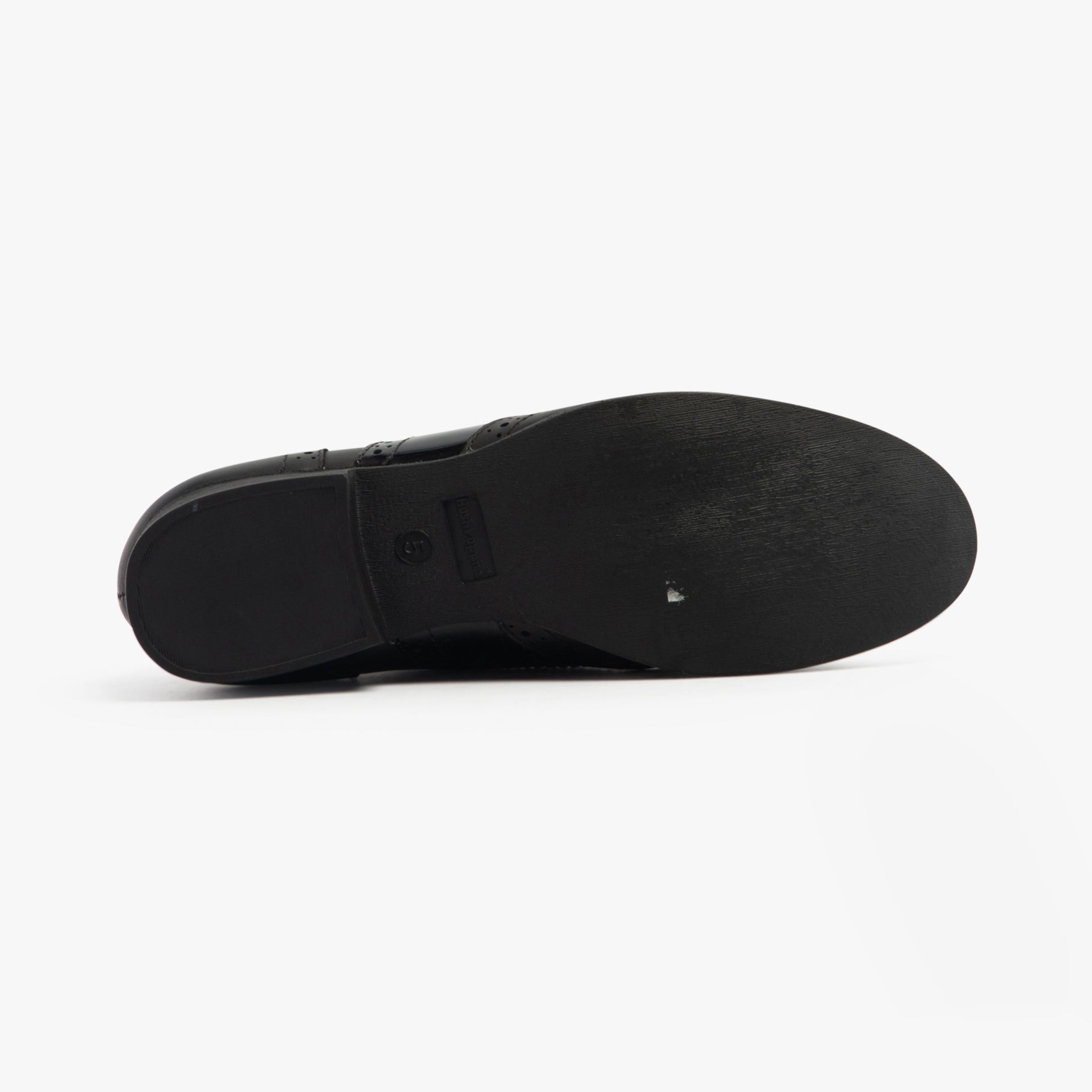 Hush Puppies KADA Girls Leather School Shoes Black bottom view showing rubber sole and lace-up design.