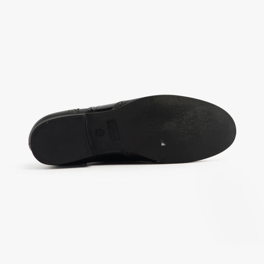 Hush Puppies KADA Girls Leather School Shoes Black bottom view showing rubber sole and lace-up design.