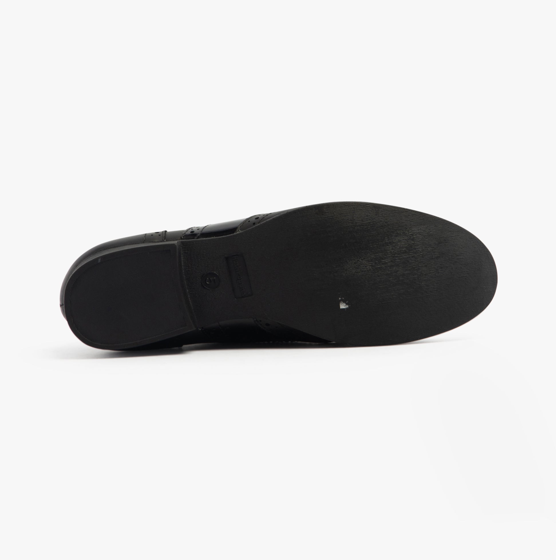 Hush Puppies KADA Girls Leather School Shoes Black bottom view showing rubber sole and lace-up design.