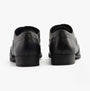Hush Puppies KADA Girls Leather School Shoes Black rear view with a focus on the patent leather finish.