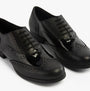 Hush Puppies KADA Girls Leather School Shoes Black, side view showcasing patent leather and lace-up design.