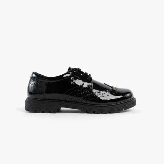 Hush Puppies SALLY Girls Leather School Shoes Black Patent