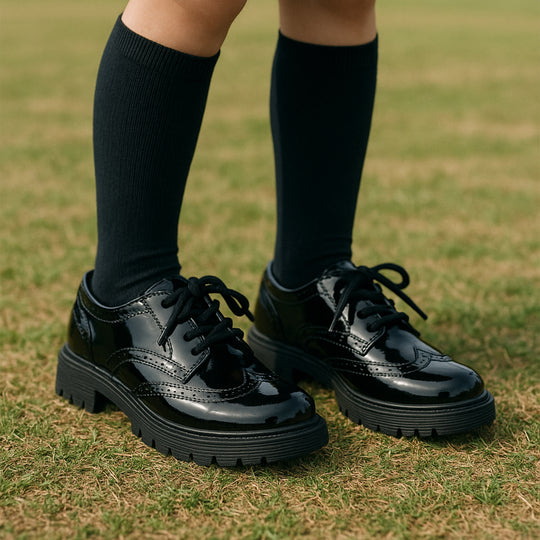 Hush Puppies SALLY Girls Leather School Shoes Black Patent