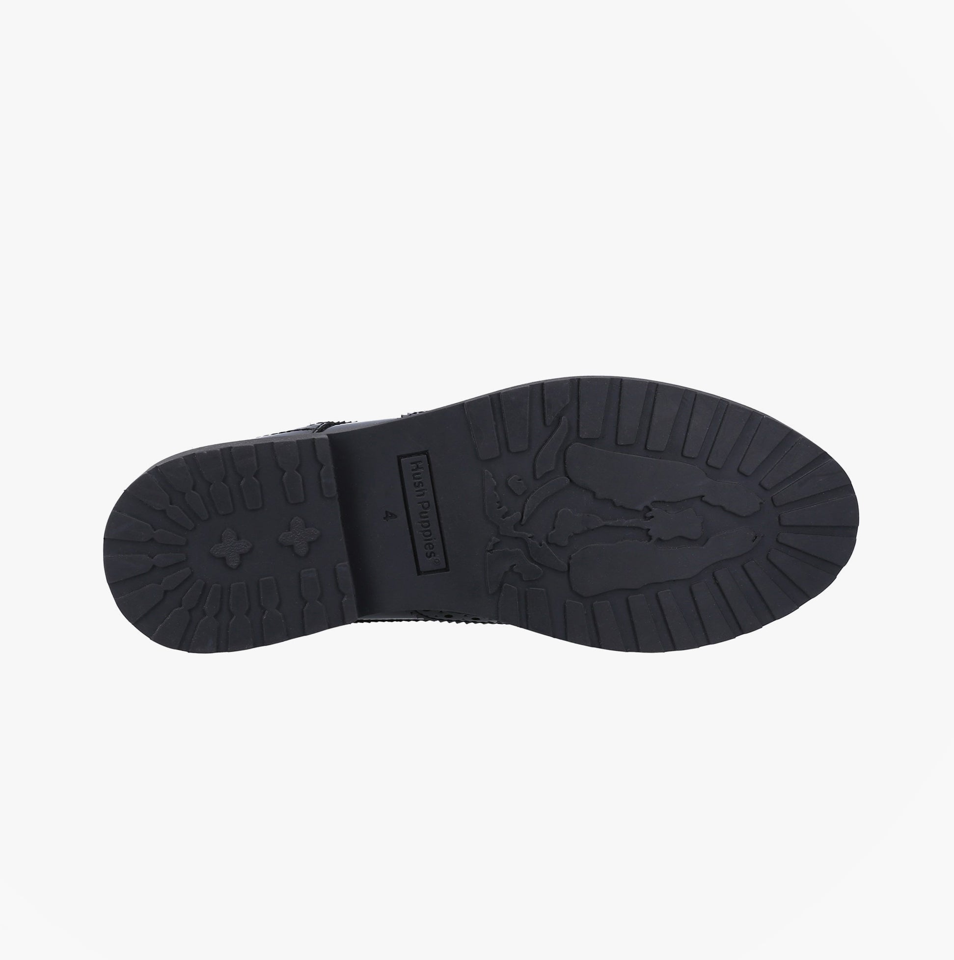 Hush Puppies VERITY SLIP ON Womens Loafer Shoes Patent Black bottom view, showcasing flexible outsole and tread design.