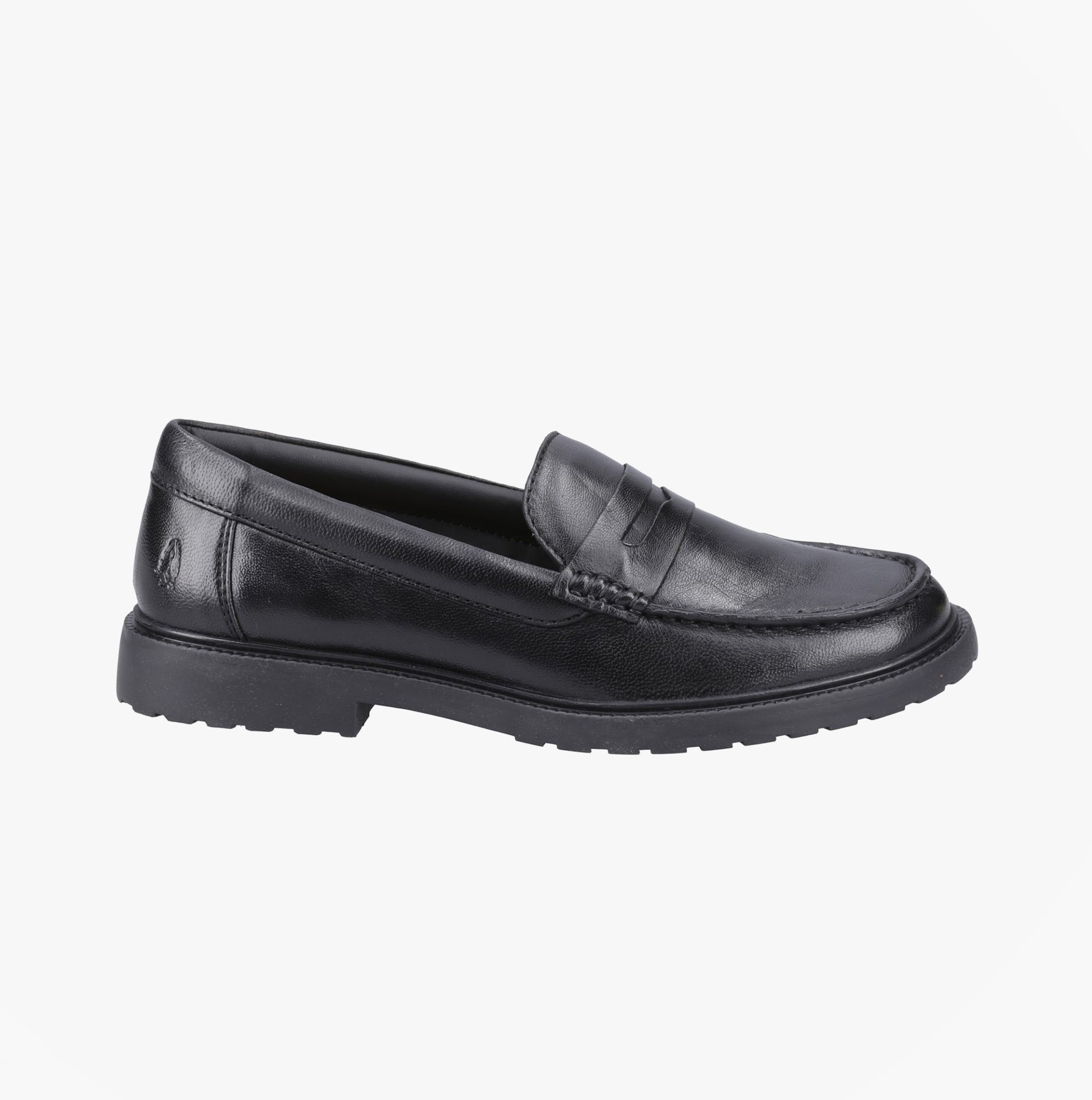 Hush Puppies VERITY SLIP ON Womens Loafer Shoes Black side view showing leather upper and flexible outsole