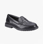 Hush Puppies VERITY SLIP ON Womens Loafer Shoes Black side view with flexible outsole and round toe shape.