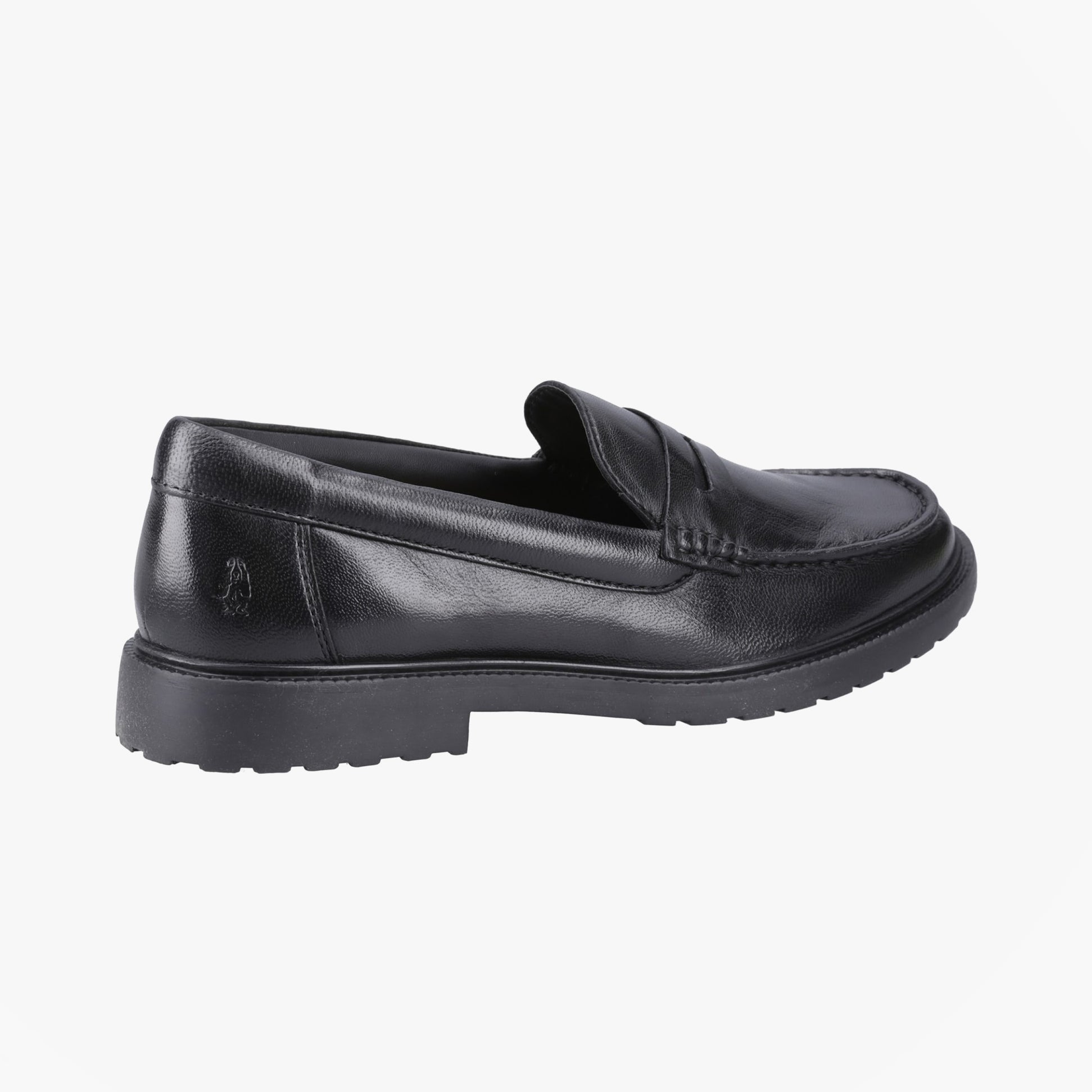 Hush Puppies VERITY SLIP ON Womens Loafer Shoes Black side view showing leather upper and low top design.