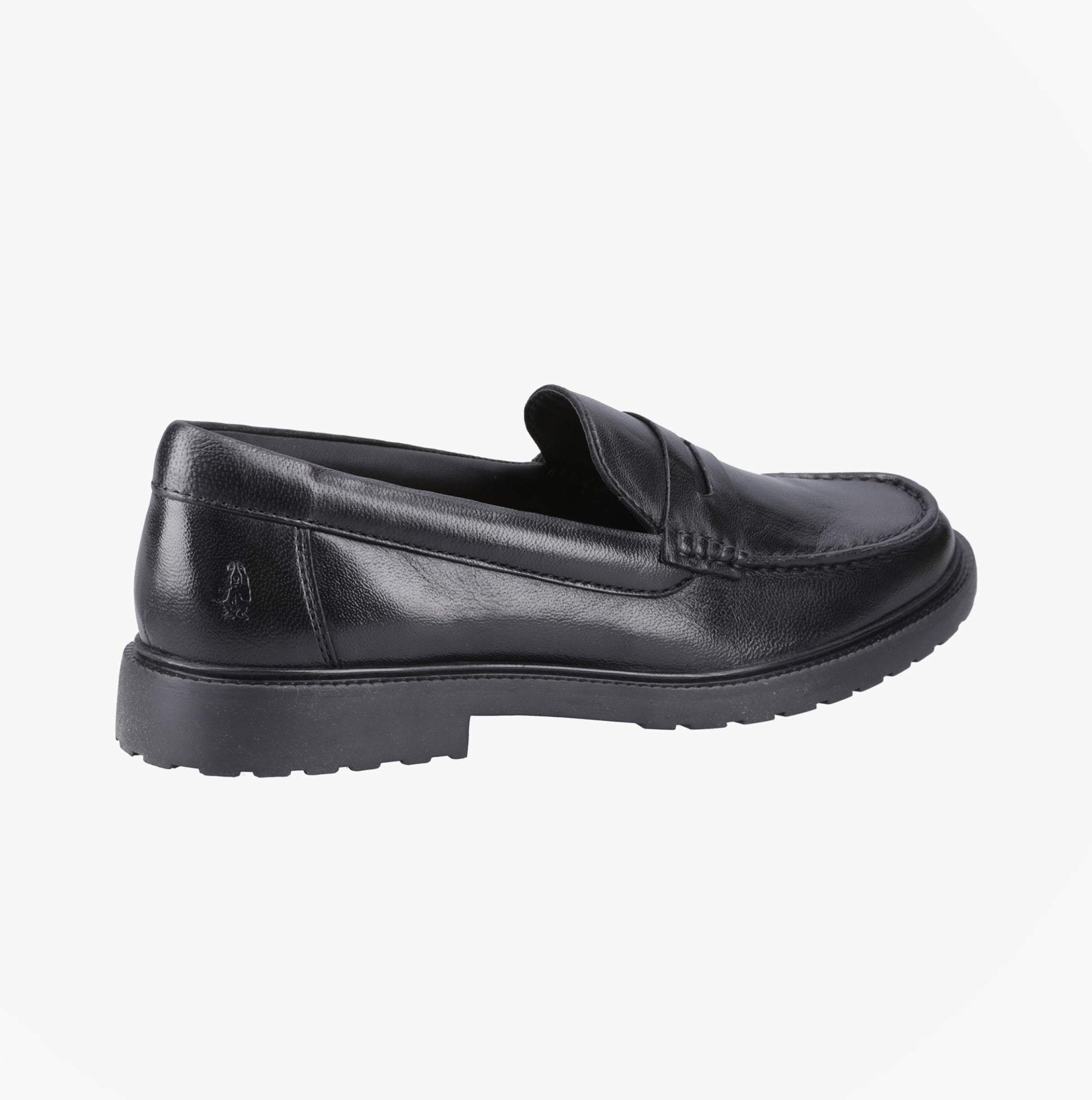 Hush Puppies VERITY SLIP ON Womens Loafer Shoes Black side view showing leather upper and low top design.