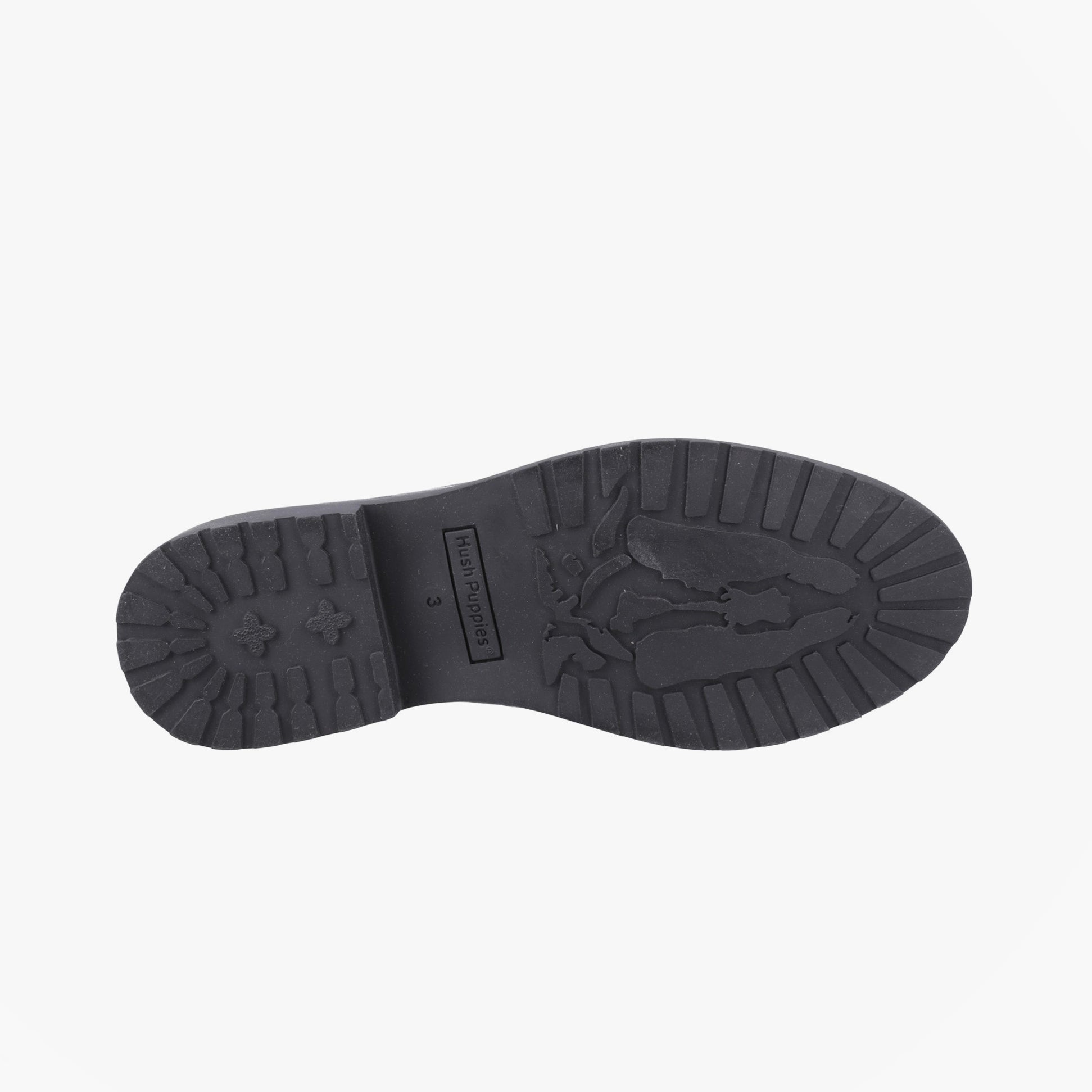 Hush Puppies VERITY SLIP ON Womens Loafer Shoes Black bottom view showing TPR sole design and grip details.