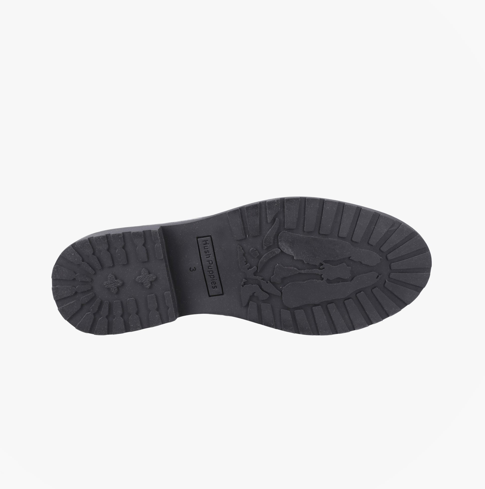 Hush Puppies VERITY SLIP ON Womens Loafer Shoes Black bottom view showing TPR sole design and grip details.