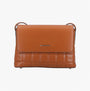 Hush Puppies GOMATHIE Womens Brown crossbody bag front view, faux leather with cotton lining, zip closure.