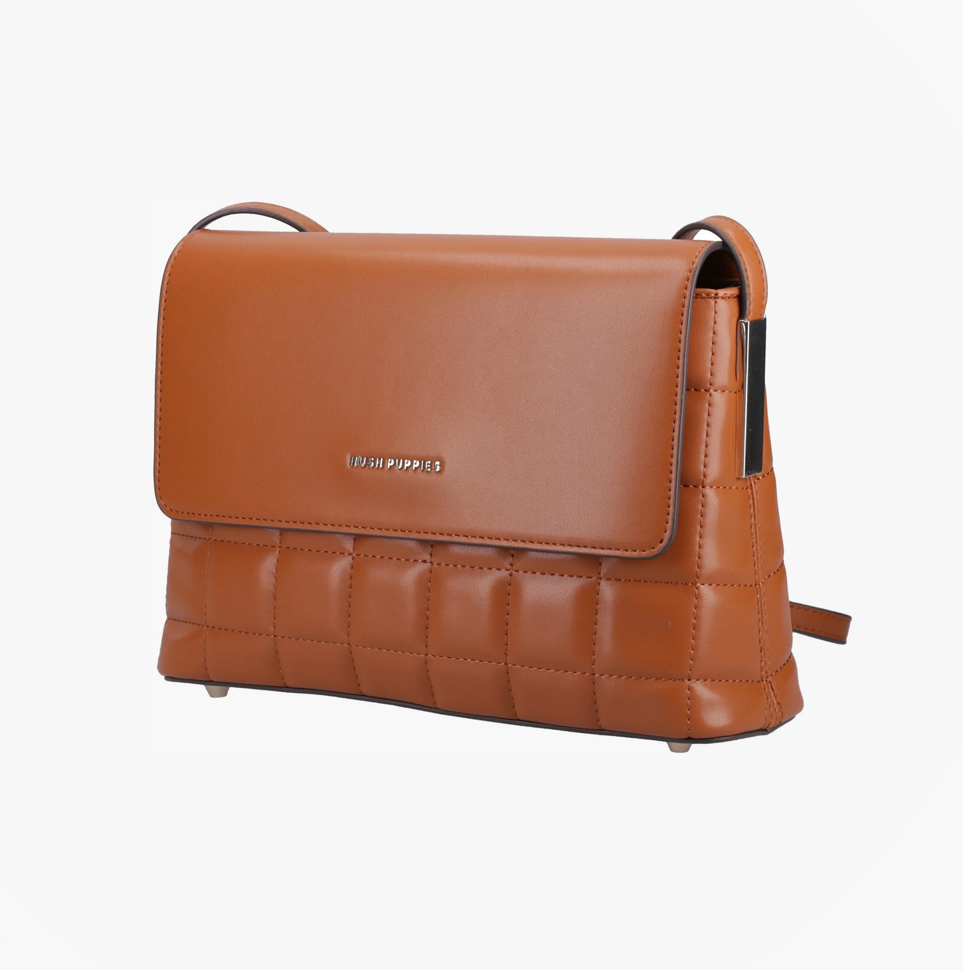 Hush Puppies GOMATHIE Womens Brown side view of faux leather crossbody bag with zip closure