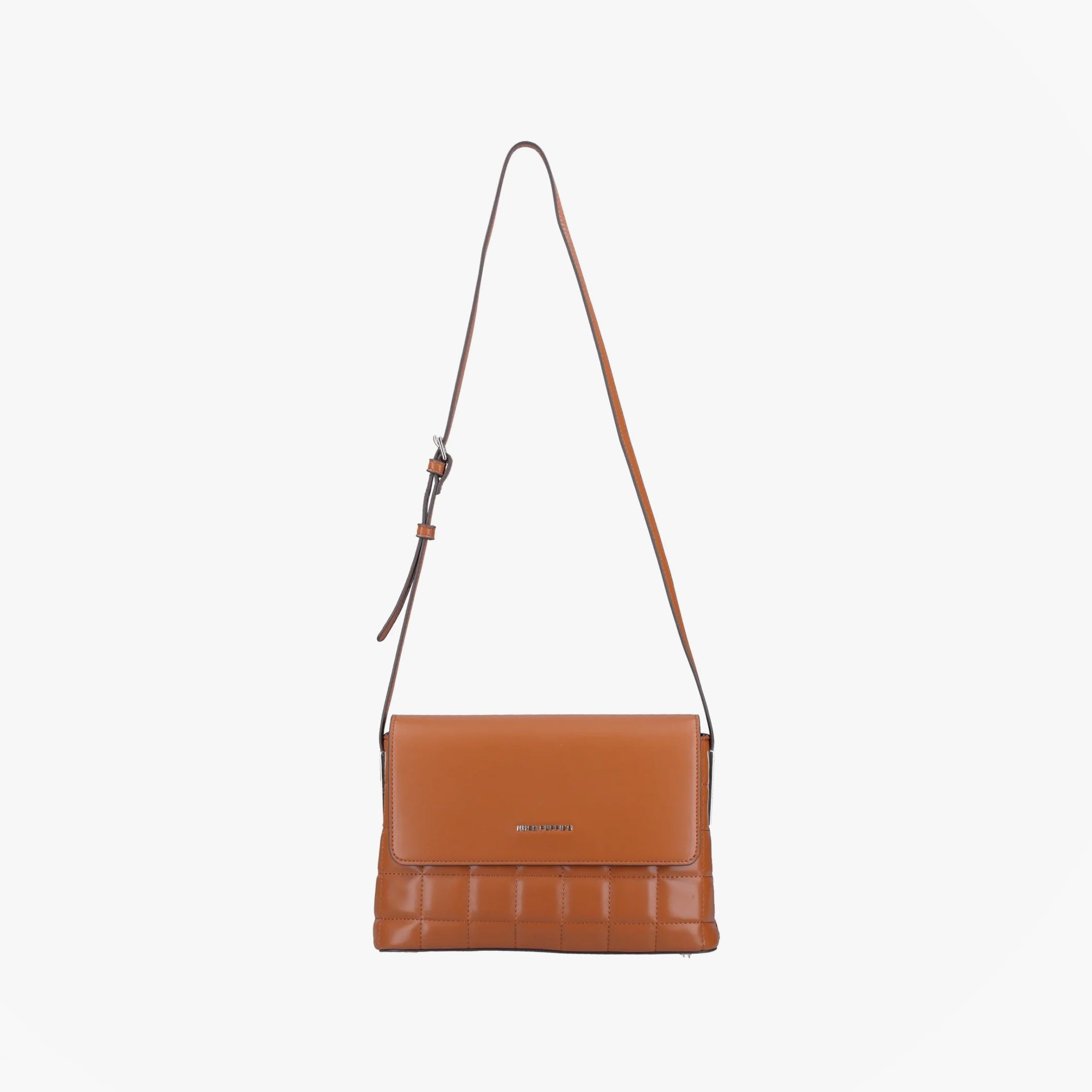 Hush Puppies GOMATHIE Womens Brown crossbody bag front view with zip closure and faux leather material.