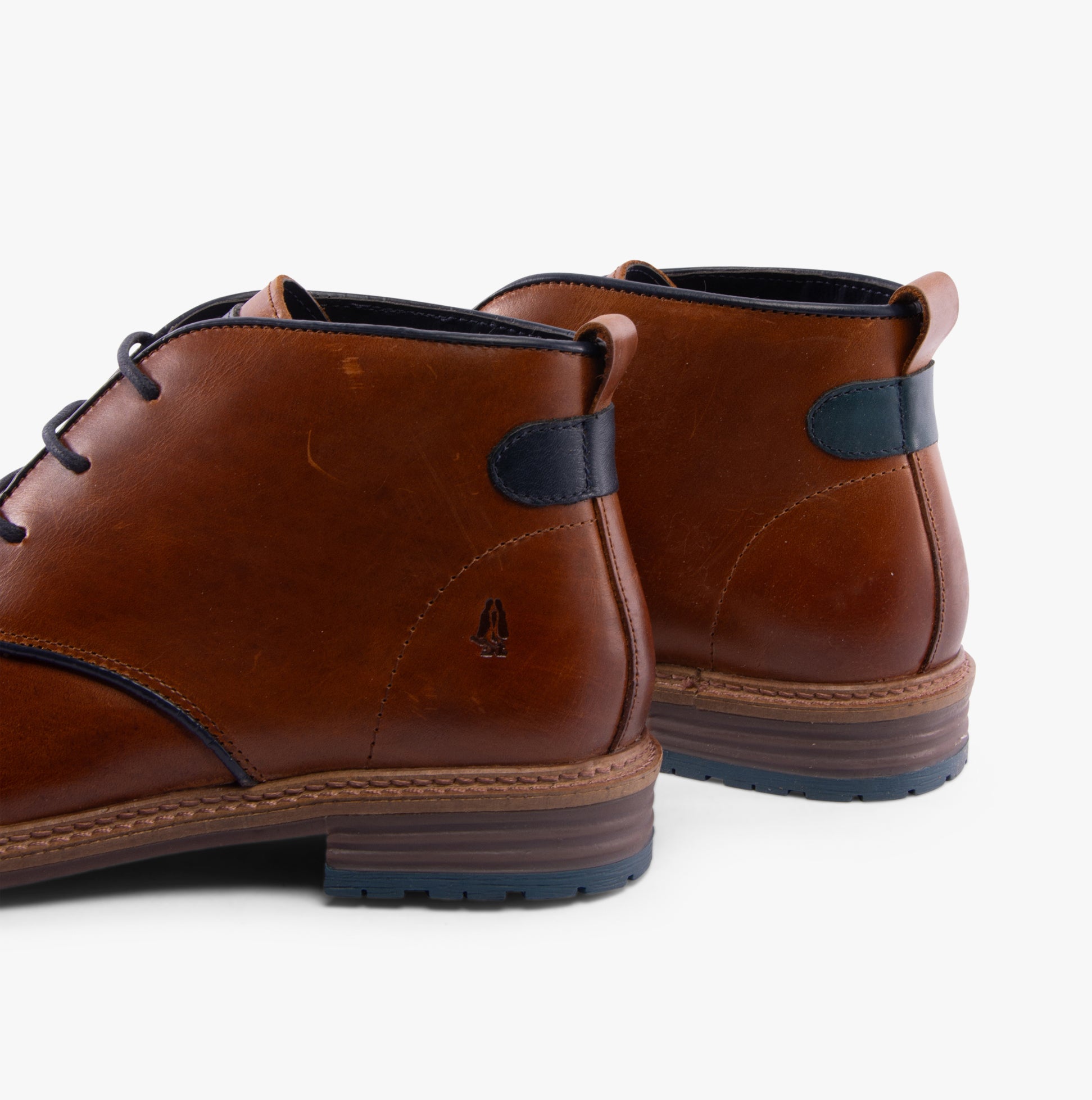 Hush Puppies JONAS CHUKKA Mens Boots Tan rear view showcasing leather upper and block heel design.