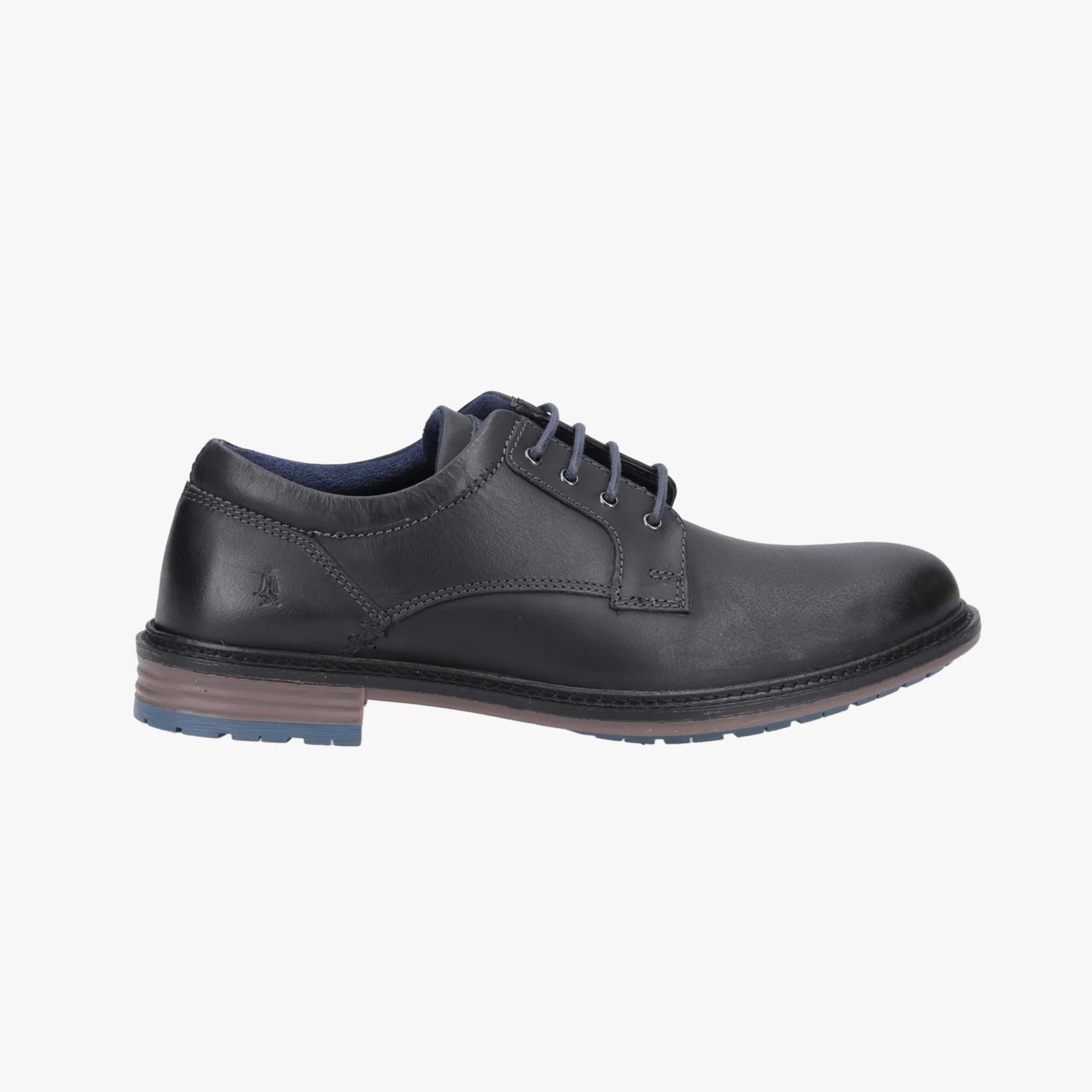 Hush Puppies JULIAN LACE UP Mens Shoes Black side view showcasing leather upper and lace-up closure.