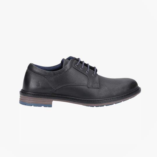 Hush Puppies JULIAN LACE UP Mens Shoes Black side view showcasing leather upper and lace-up closure.