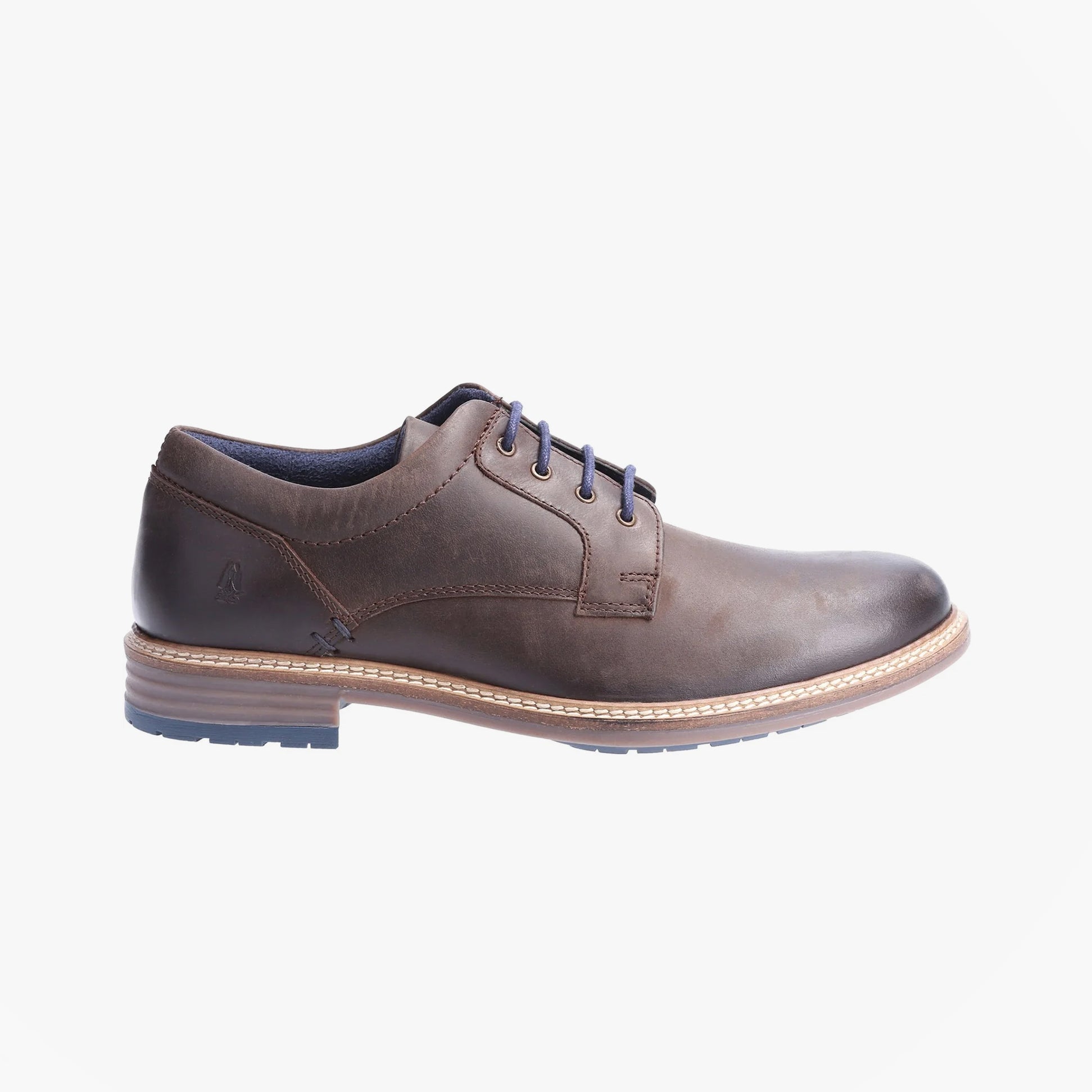 Hush Puppies JULIAN LACE UP Mens Shoes Brown side view showing leather upper, lace-up closure, and block heel.