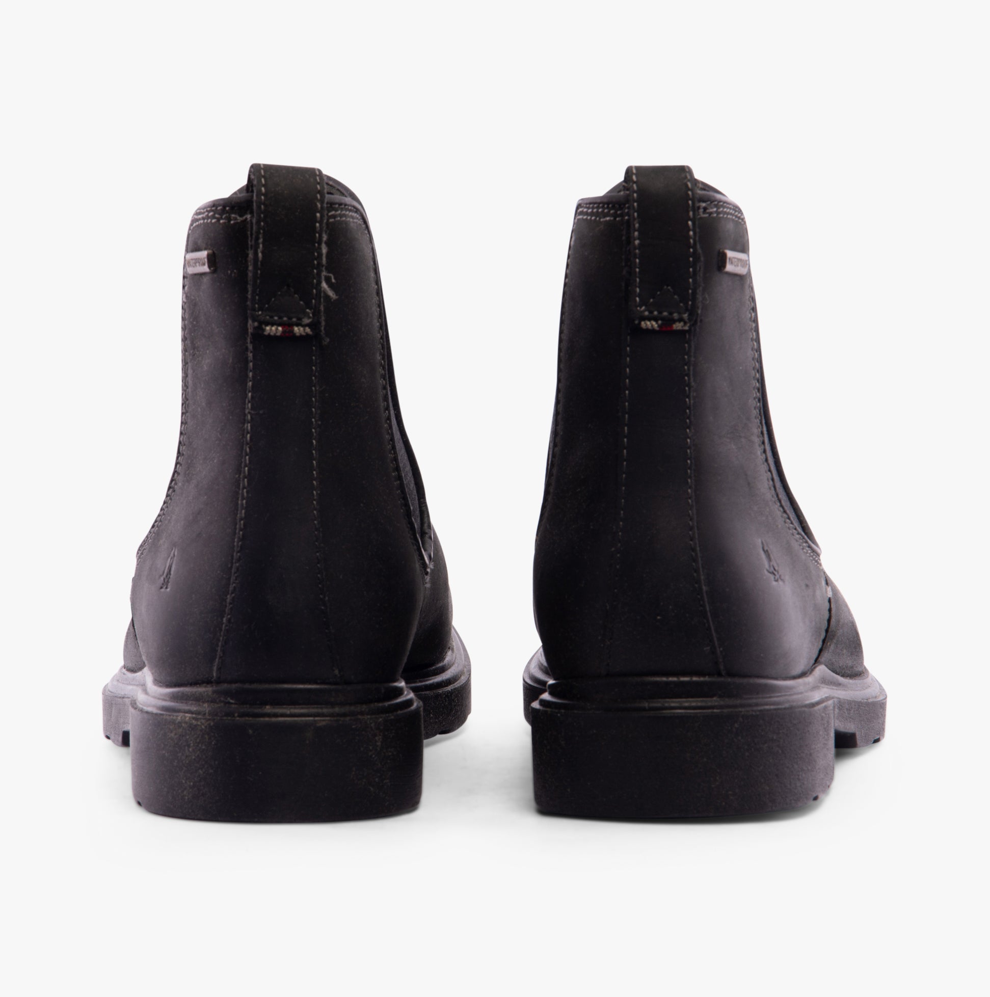 Hush Puppies PRESTON CHELSEA Mens Boots Black back view showing leather upper and block heel.