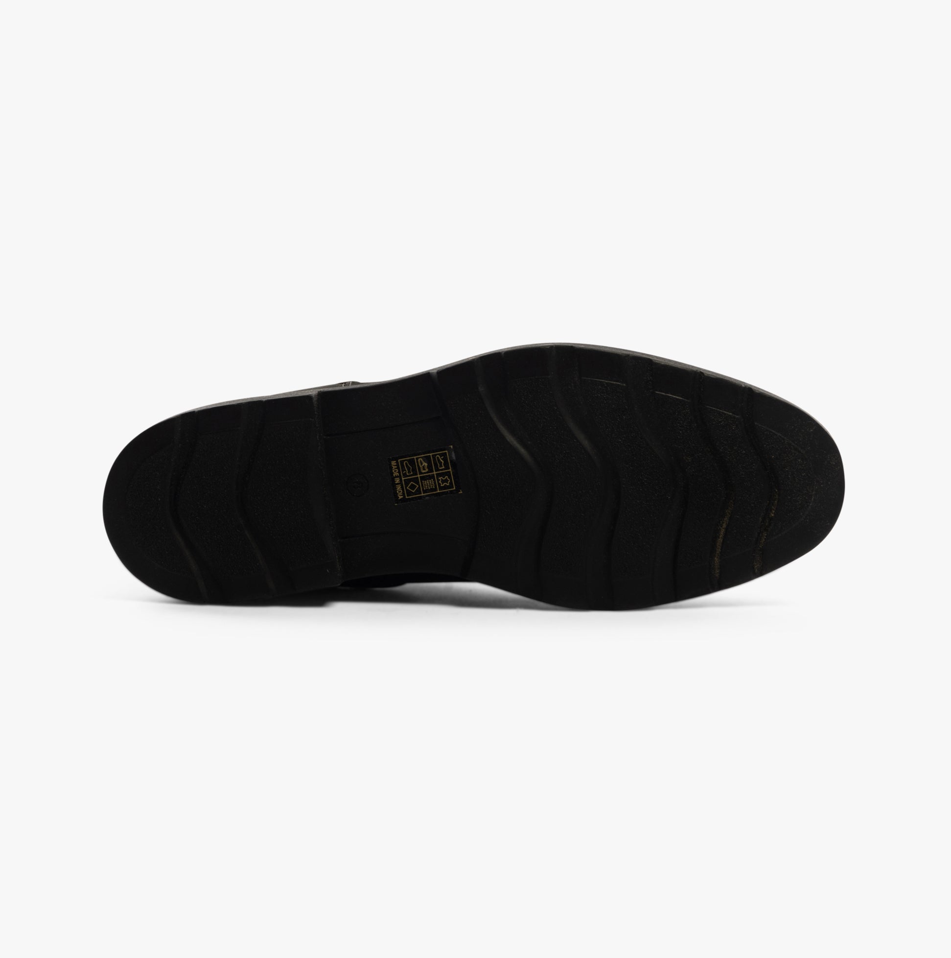 Hush Puppies PRESTON CHELSEA Mens Boots Black bottom view showing durable rubber sole and traction pattern.