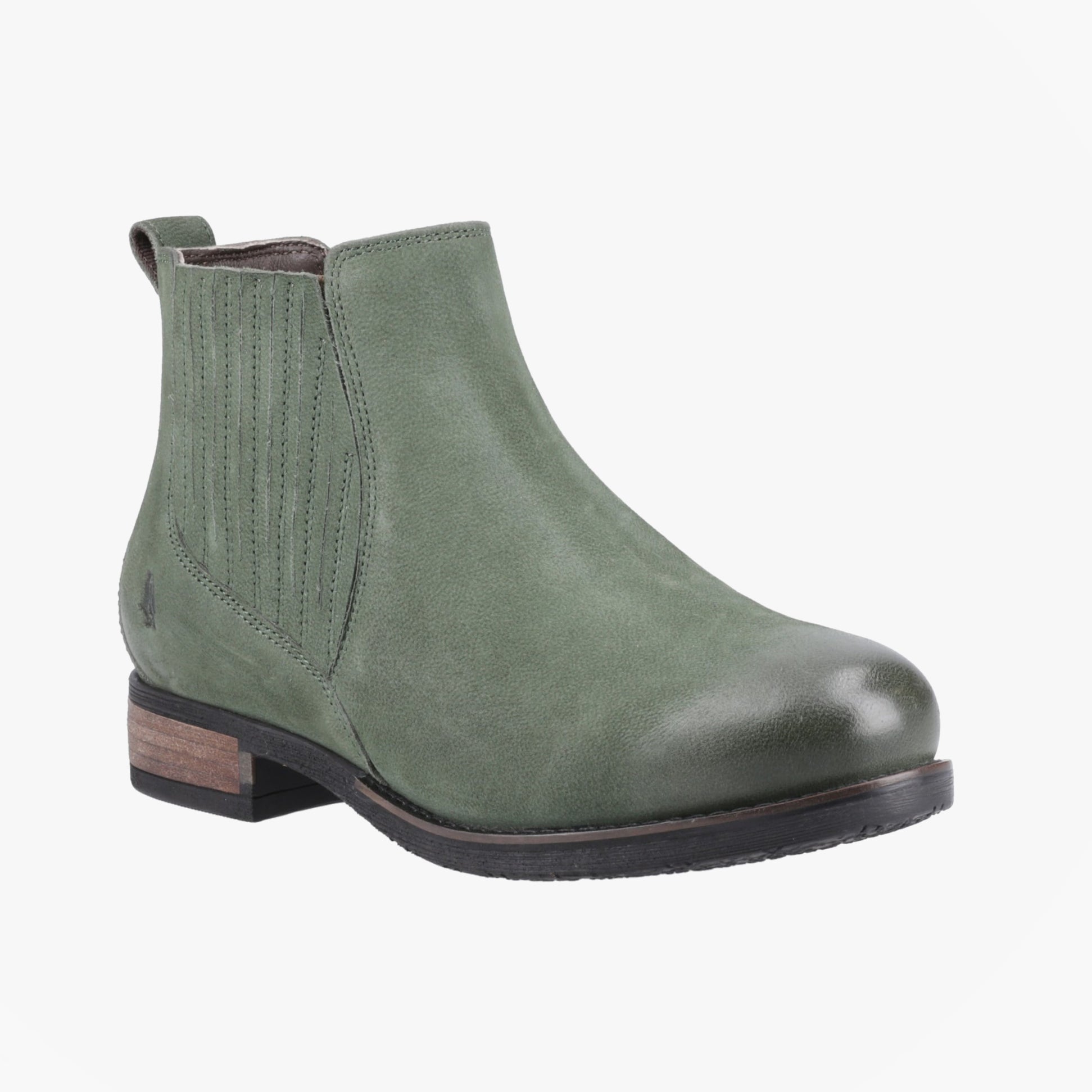 Hush Puppies EDITH Womens Ankle Chelsea Boots Green side view showcasing stylish leather design