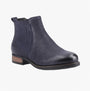 Hush Puppies EDITH Womens Ankle Chelsea Boots Navy side view showcasing leather upper and low heel design.
