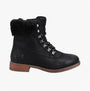 Hush Puppies EFFIE Womens Boots Black side view featuring lace-up design and faux fur lining.