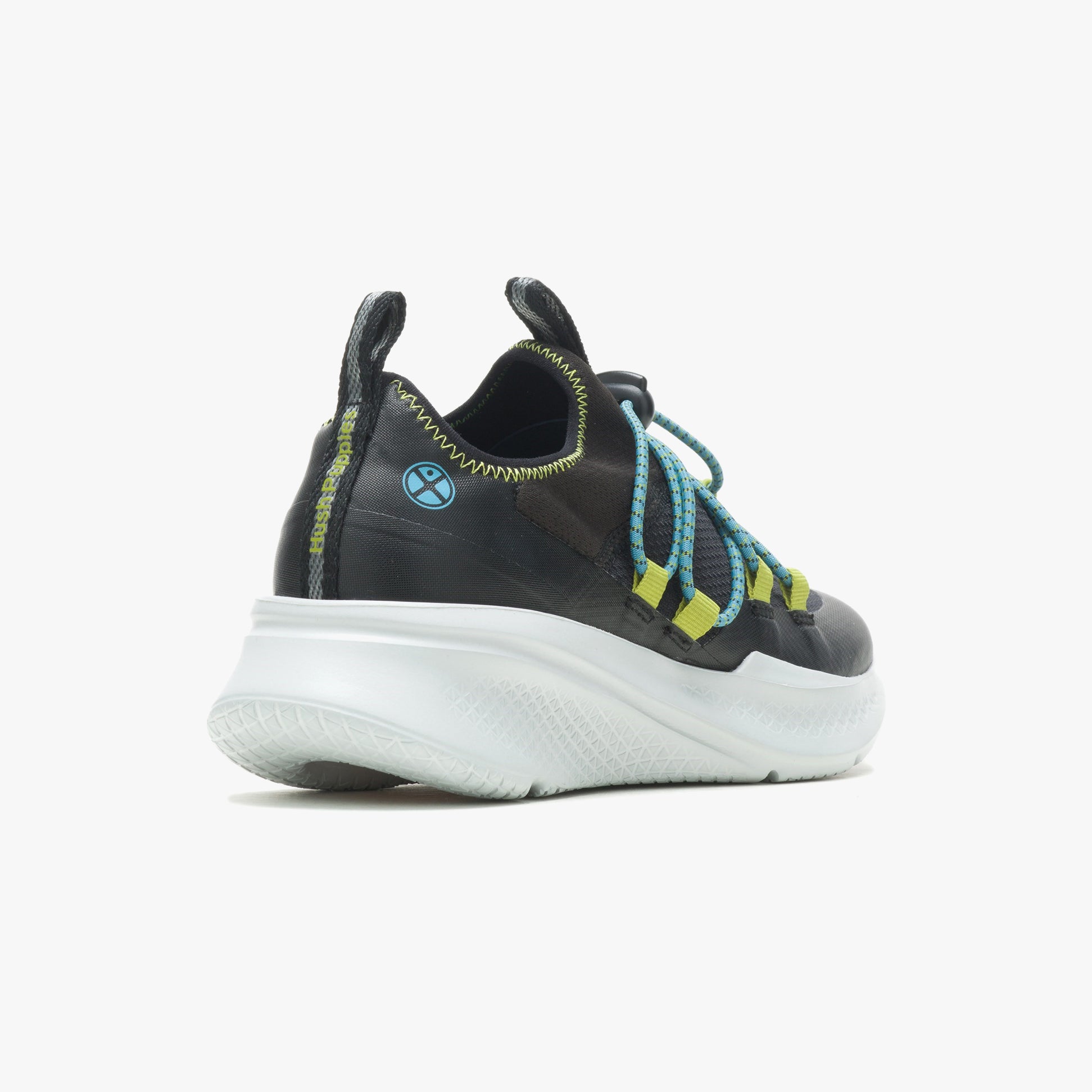 Hush Puppies SPARK BUNGEE Womens Trainers Black side view showcasing comfort features and vibrant detailing.