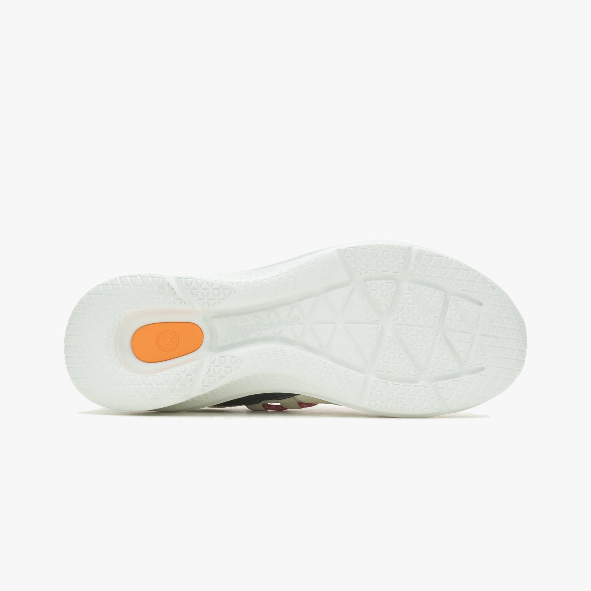 Hush Puppies SPARK BUNGEE Womens Trainers White sole view featuring a textured EVA material and comfort design.