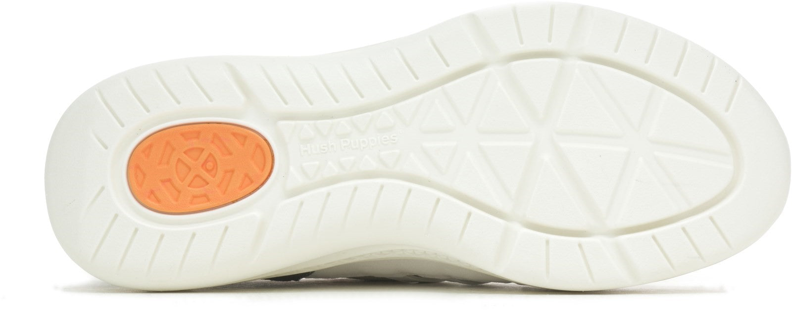 Hush Puppies ELEVATE STEP IN Ladies Trainers White bottom view showcasing rubber sole with textured design.
