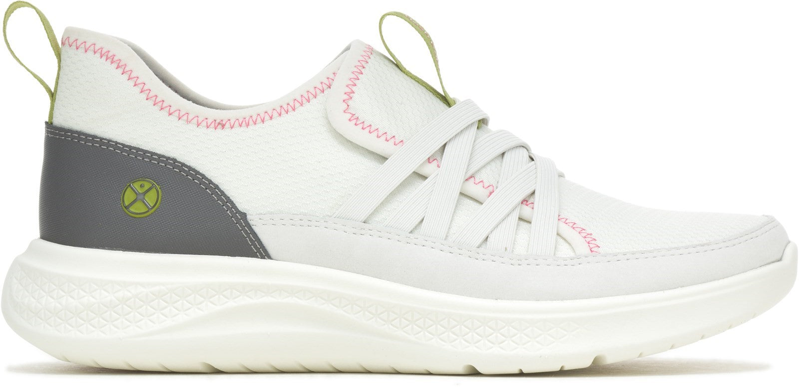 Hush Puppies ELEVATE STEP IN Ladies Trainers White side view with breathable leather and mesh design.