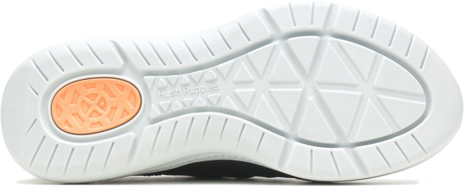 Hush Puppies ELEVATE STEP IN Ladies Trainers Black sole view, showing rubber and EVA materials, ideal for comfort and breathability.