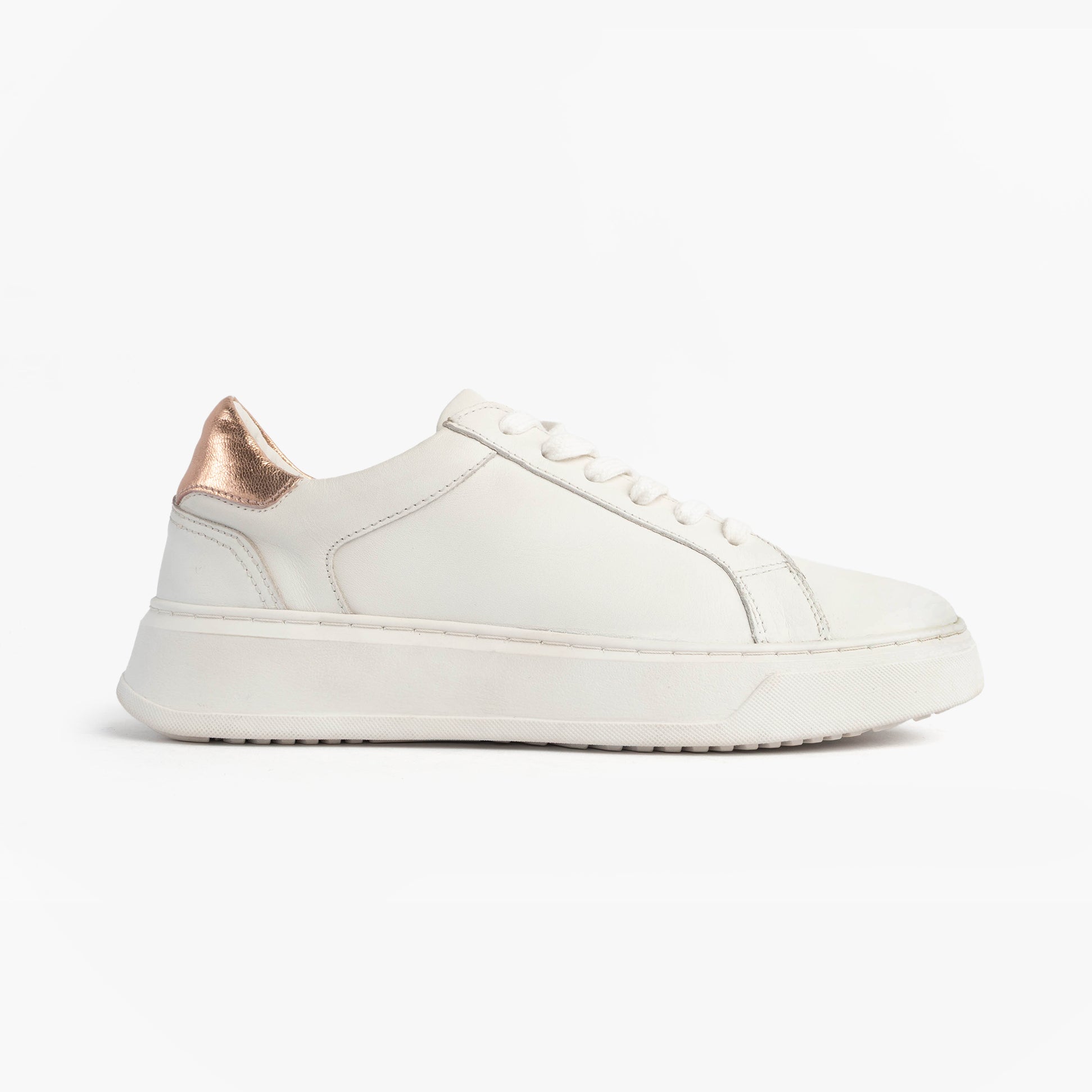 Hush Puppies CAMILLE Womens Trainers White side view showing casual leather upper and lace-up closure.