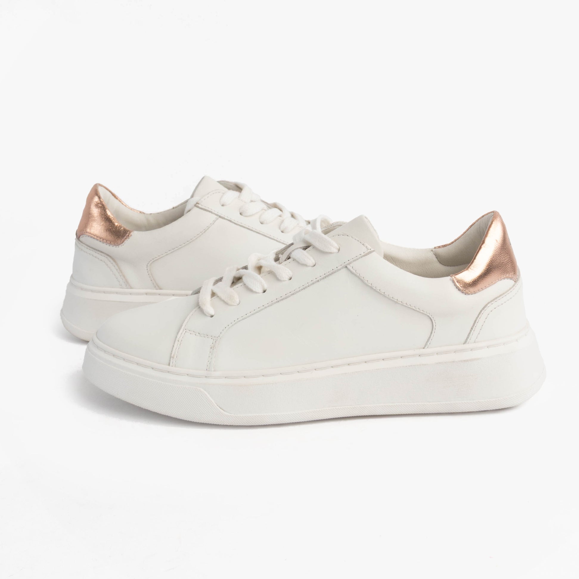 Hush Puppies CAMILLE Womens Trainers White side view casual leather lace-up with a copper accent.