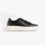Hush Puppies CAMILLE Womens Trainers Black side view showing leather upper and lace-up closure.